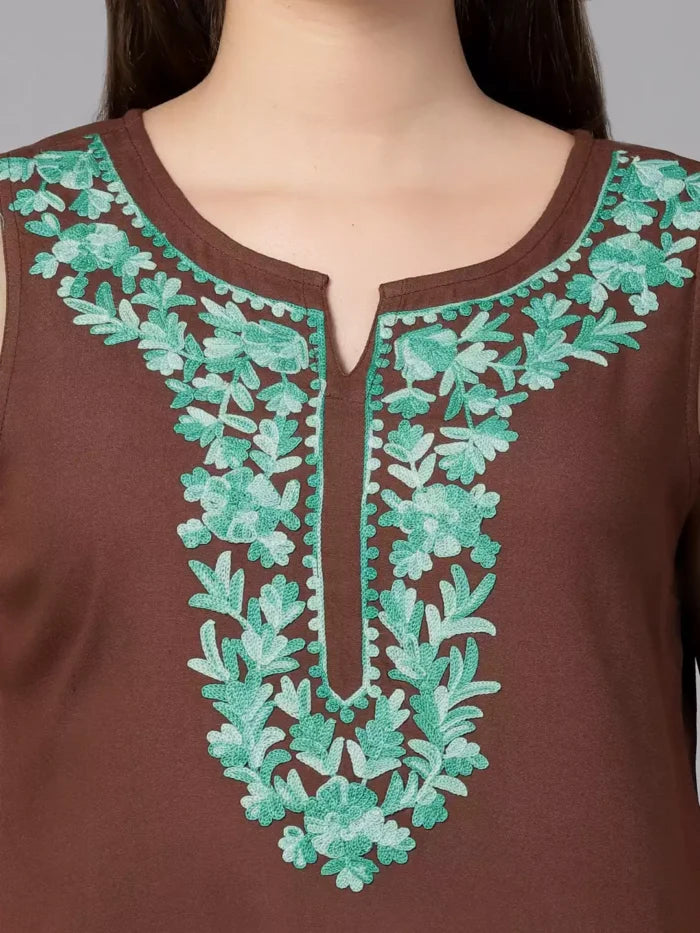 Amaira Brown Sleeveless Short Kurti