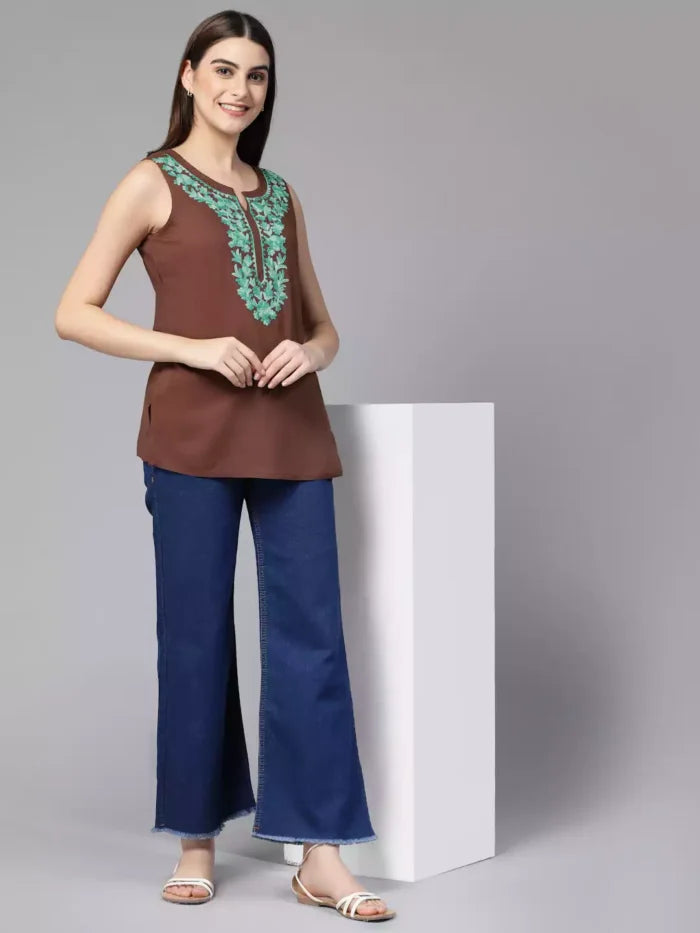 Amaira Brown Sleeveless Short Kurti