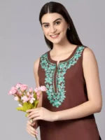 Amaira Brown Sleeveless Short Kurti