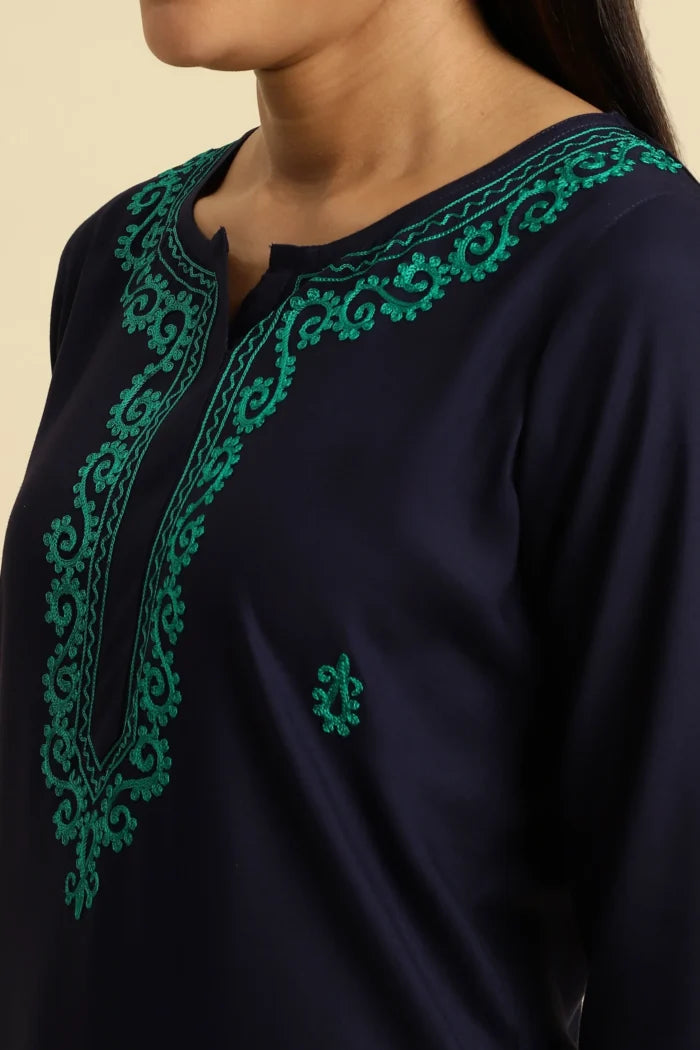 Blue Pashmina Work Kurti