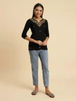 Aiza Kashmiri Black Short Kurti