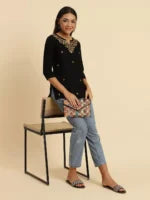 Aiza Kashmiri Black Short Kurti