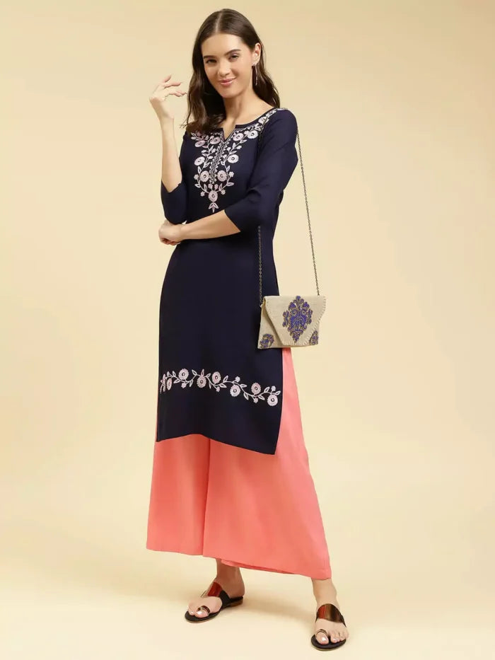 Blue Silk Work Kurti
