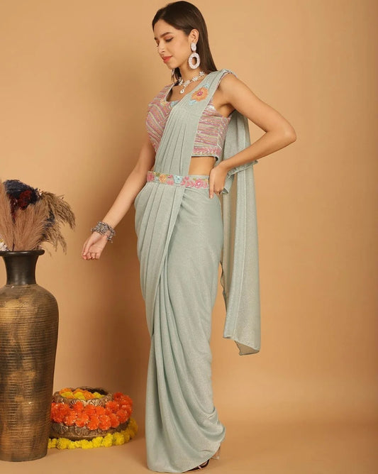 Embellished Saree with Contrast Border